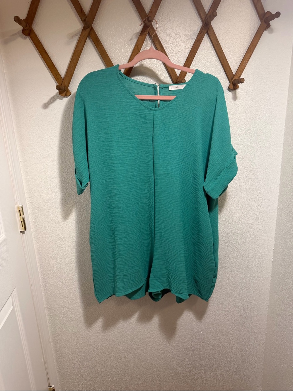 Ces Femme Teal Short Sleeve Textured Blouse